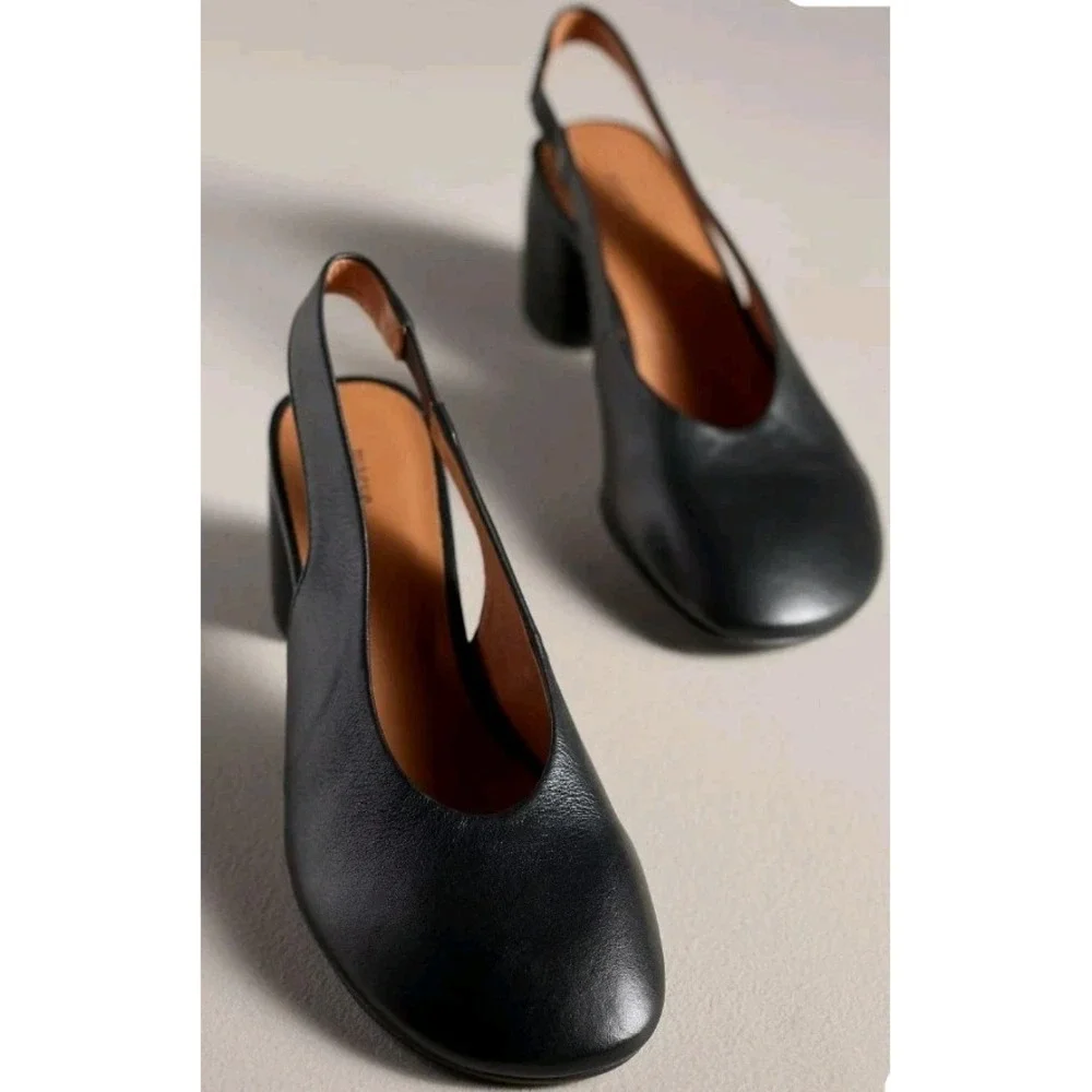Maeve Glove Leather Slingback Heel Size 39 US 8 Black Round Toe Block Heel